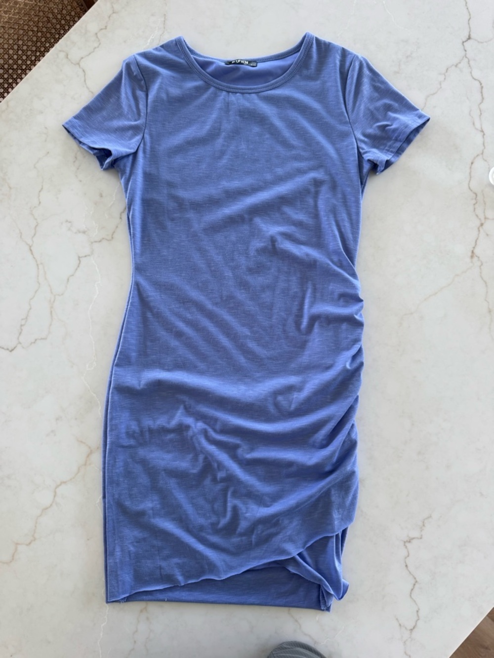 Casual Blue Short-Sleeve Ruched T-Shirt Dress